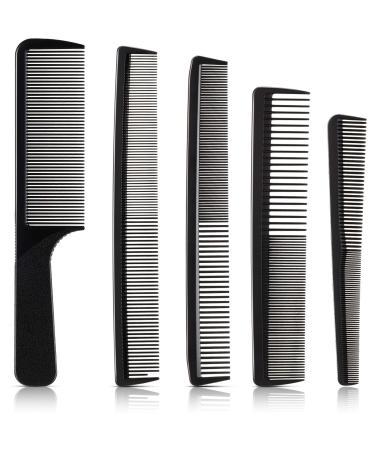 5 Pieces Hair Cutting Comb Barber Comb Hair Styling Combs Fine Teeth Carbon Comb Set Anti Static Heat Resistant Hairdressing Tapered Comb for Men Women (Classic Combs)