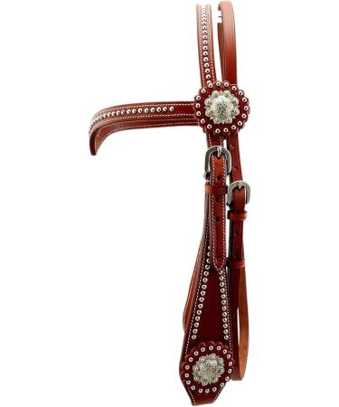 Thor Equine Headstall Allan Western Bridle - V-Shaped Concha & Dots Chestnut Cob - International Shipping - Buy Online on SooperMarket.com