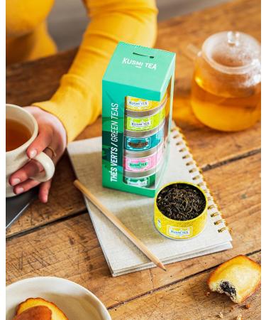 Kusmi Tea Gift Set Les Verts - Organic Green Tea Assortment in 5 Metal Tins (25g each) - Gr ner Jasmin Green Ginger Label Imp rial Green Rose Green Mint - Perfect International Gift - Buy Online on SooperMarket.com