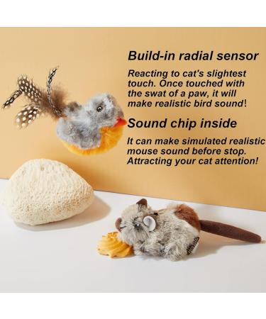 Vealind Interactive Cat Toy 2 Pack - Electronic Bird & Mouse with Sound | Ideal for Cats | Best Quality Pet Toys - Buy Online on SooperMarket.com