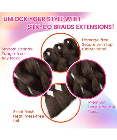 Silk-co 24inch Jumbo Braids Hair Afro Braiding Hair Extensions Ombre Silky Synthetic Heat Resistant 100g-Medium Brown 24 Inch Medium Brown - Buy Online on SooperMarket.com