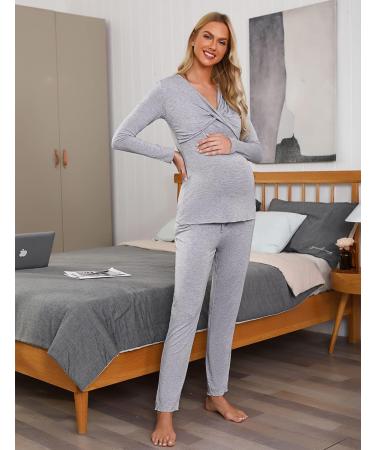 Irdcomps Women's Maternity Pyjamas Set - Cotton Nursing Nightwear PJ Set for Breastfeeding, Long Sleeve Sleepwear, Pregnancy Hospital Home - M Grey - Buy Online on SooperMarket.com