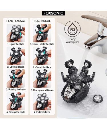 FOXSONIC 6 Blades Electric Shaver Replacement Heads - Bald Shaver with Blade Cover - Black - Buy Online on SooperMarket.com