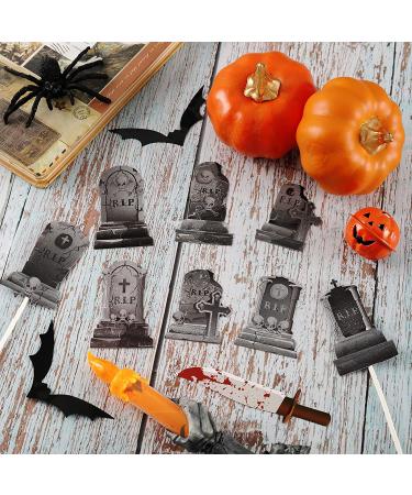 Whaline 24Pcs Halloween Cupcake Toppers 8 Designs Tombstone Graveyard Cake Toppers Scary Cupcake Decoration Table Centerpiece Sticks Appetizer Picks for Party Supplies - Buy Online on SooperMarket.com