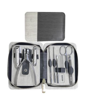 Professional 9-in-1 Manicure Set with Leather Case - Stainless Steel Nail Clippers Kit for Men - Black Grooming Kit with Fingernail & Toenail Clippers - 9 Piece Set - Buy Online on SooperMarket.com