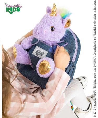 Naturally KIDS Small Unicorn Backpack for 3-4 Year Old Girls - Purple Toddler Backpack with Stuffed Animal - Perfect Gift for Girls - Includes Pockets & Reflective Logo - Buy Online on SooperMarket.com