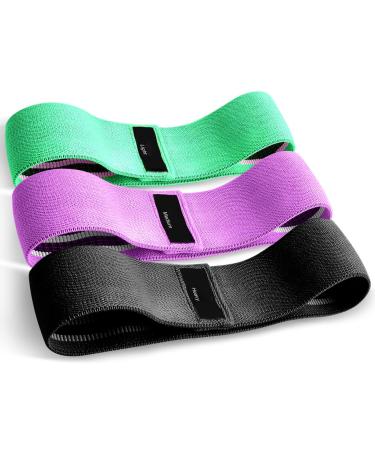 Fabric Resistance Bands Exercise Band Set of 3 Workout Fitness Bands for Hips & Glutes Non-Slip Booty Bands for Women / Men / Beginners / Athletes Strength Training Yoga Pilate Fitness Black Purple Green