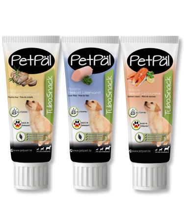Petp l dog tubes tubes tubosnack - trial set poultry salmon - without grain salt sugar - premium delicacies delicious healthy - ideal for puppies - 3x 75g dogs snack made in Germany tried: liver sausage poultry paste salmon cream 75 g (3Pack)