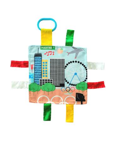 Baby Jack & Co 8x8  Learning Lovey Atlanta Georgia Tag Toys for Babies - Baby Crinkle Toys - Soft & Safe - Learn USA Cities and Shapes - Ideal Baby Toy & Gift BPA Free w/ Stroller Clip