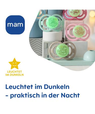 Mam Perfect Night Schnuller Set | Glow in the Dark Tooth-Friendly Baby Pacifiers | 16+ Months | Sustainable Silicone with Pacifier Box | Tiger & Bird Design (2 Pack) - Buy Online on SooperMarket.com