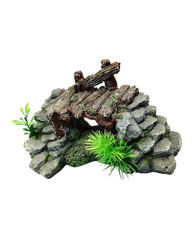 Movoja Aquarium Decoration - Old Wooden Bridge - for fresh and salt water - Bridge Arched Bridge Rock Ornament Aquaristics