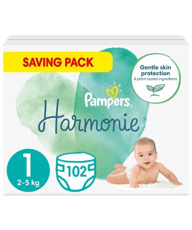 Pampers Baby Nappies Size 1 (2-5 kg / 4-11 lbs) Harmonie 102 Nappies SAVING PACK Baby Essentials For Newborn Nappies 102 Count (Pack of 1)