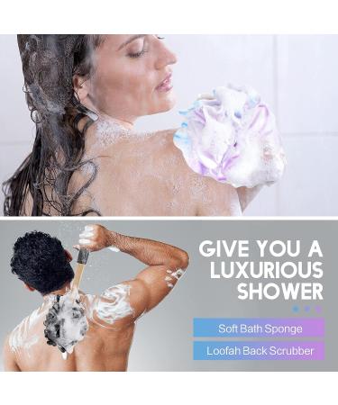 Sunnyray 6 Pcs Back Scrubber & Soft Mesh Loofah Set - Long Wooden Handle, Body Shower Brush, Bath Pouf for Men & Women - Buy Online on SooperMarket.com