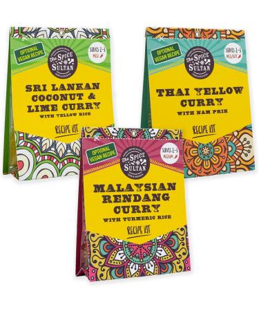 The Spice Sultan Asian Curry Kits Selection Box (3 Kits) - Thai Yellow, Sri Lankan Coconut, Malaysian Rendang - Recipes Included | Gluten-free, Vegan - Buy Online on SooperMarket.com
