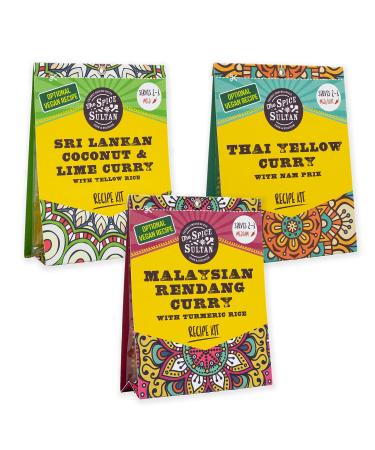 The Spice Sultan - Ultimate Asian Curry Kits Selection Box with Recipes (3 curry kits) including Thai Yellow Curry Sri Lankan Coconut Curry and Malaysian Rendang Curry Gluten-free Vegan