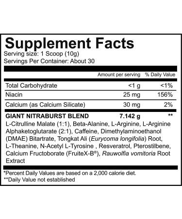 Giant Sports Nitraburst Pre Workout Powder | Boosts Strength, Energy & Exercise Performance | Creatine Free | Blue Raspberry 30 Servings - Buy Online on SooperMarket.com