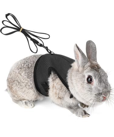Adjustable soft rabbit dishes with elastic leash for small animal kitty pet dishes and leash for bunnies cat little pet walking (black XS (breast 20-27.5cm)) XS (breast 20-27.5cm) black