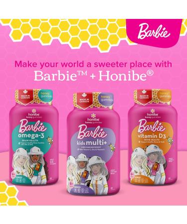 Honibe x Barbie Kids Multivitamin Gummies Plus Immune Boost | Honey-Based Vitamins Made in Canada | Children's Chewable Gummy Vitamins | Kids Zinc Vitamin Honey Gummies | 60 gummies - Buy Online on SooperMarket.com
