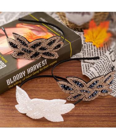 Noverlife 1920s Flapper Headbands 3PCS Set for Women - Rhinestone Beaded Vintage Hair Accessories (Navy Blue/White/Black/Gold) - Buy Online on SooperMarket.com