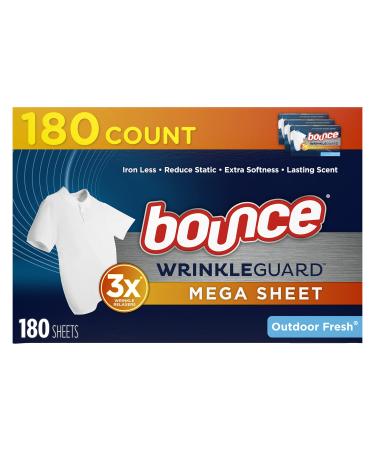 Bounce WrinkleGuard Mega Dryer Sheets, 180 Count, Wrinkle Release Fabric Softener Sheets with Outdoor Fresh Scent