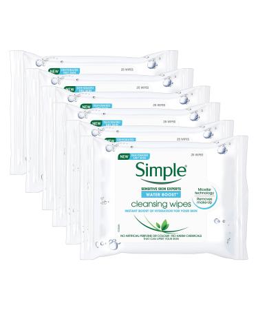 Simple Water Boost Hydrating Cleansing Wipes - 25 Wipes x 6 Pack (150 Wipes)