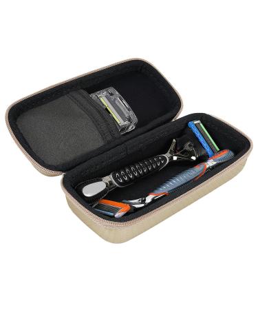 Linkidea Hard-Shell Thickened Razor Storage Bag Portable Razor Accessories Storage Bag Suitable for ProGlide Shield Power Fusion 5 Power Mach 3 Sensor 3 (Gold)