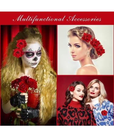 24 Pieces Red Rose Flower Hair Clips and Brooches for Women and Girls - Elegant Boho Floral Hair Accessories - Buy Online on SooperMarket.com