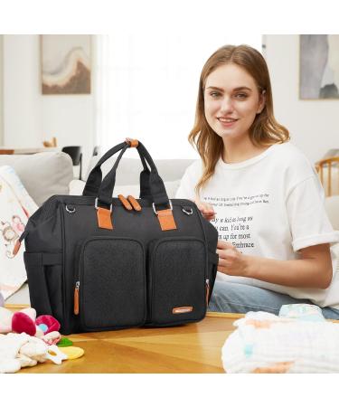 Pomelo Embossed Black Baby Changing Bag with Pram Clips and Changing Mat - Mom and Dad's Ultimate Essential - Buy Online on SooperMarket.com