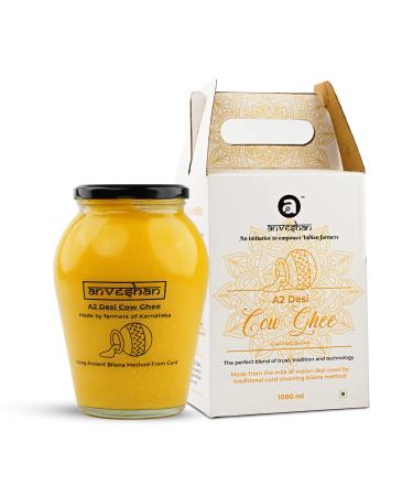 Anveshan A2 Cow Ghee 1000 ml/33.8 Oz | Glass Jar | Bilona Method | Curd-Churned | Pure, Natural & Healthy | Lab Tested