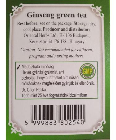 Dr Chen Ginseng Root with Green Tea Traditional Natural Herbal Blend 20 Teabags - Buy Online on SooperMarket.com
