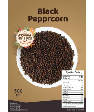 Black Peppercorns | 500gm | Whole Black Pepper | Natural | Without Additives | 100% Natural Whole Black Peppercorns | Premium Quality 500 Gram