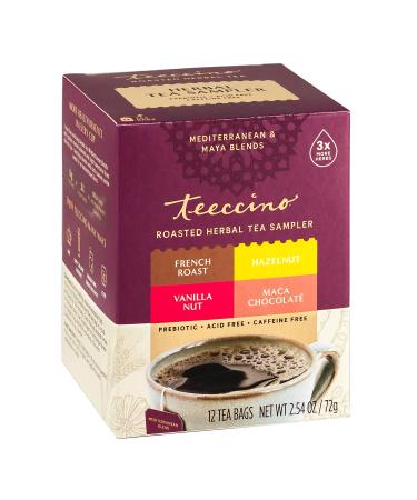 Teeccino Roasted Herbal Tea Sampler 4 Flavors Caffeine Free 12 Tea Bags 2.54 oz (72 g)