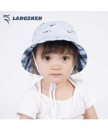 LANGZHEN Baby Girls Sun Protection Hat with Chin Strap - Light Blue Fish Design | Adjustable Toddler Kids Wide Brim Summer Play Hat for 4-8 Years - Buy Online on SooperMarket.com