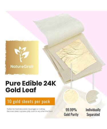 10 Genuine 24K Edible Gold Leaf Sheets from Germany - 1.7x1.7 inch, Food Grade for Cake Decorations and Desserts - Buy Online on SooperMarket.com