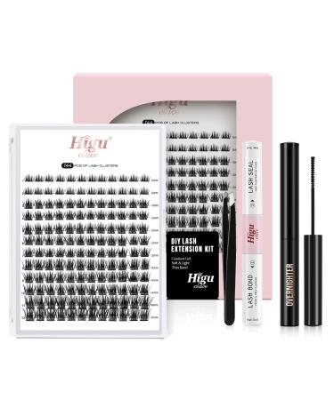 DIY Eyelash Extension Kit 144 Pcs Lash Clusters with Super Hold Mascara Brush Bond and Seal + Lash Clusters Overnighter 5ml Sealer Black Lash Sealer for Cluster Lashes Lash Wear Up to 10 Days