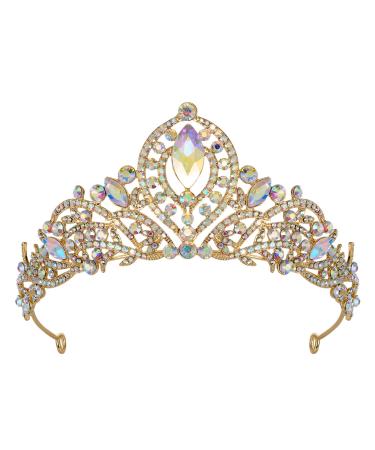 SWEETV Gold Tiara Crown for Women Girls  Pageant Crown Princess Diadem  Multicolor Crystal Hair Accessory for Prom Birthday Party Halloween AB Crystal-3