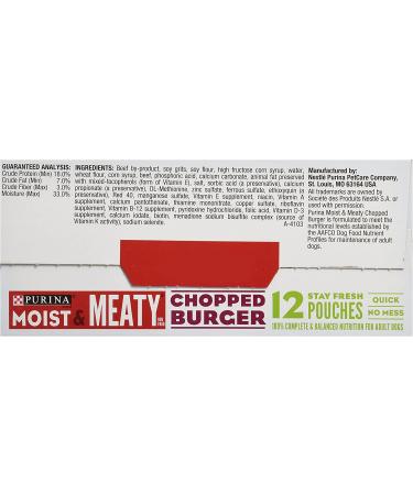 Purina Moist & Meaty Chopped Burger Dog Food - 12 Pouches, 6 oz each - Buy Online on SooperMarket.com