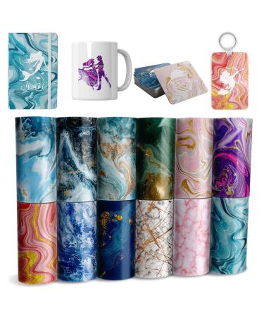 Infusible Transfer Ink Sheets-Watercolor Marble Sublimation Paper Transfer Paper for DIY Key Chain T-Shirts 12 pcs/Set  12x4.5