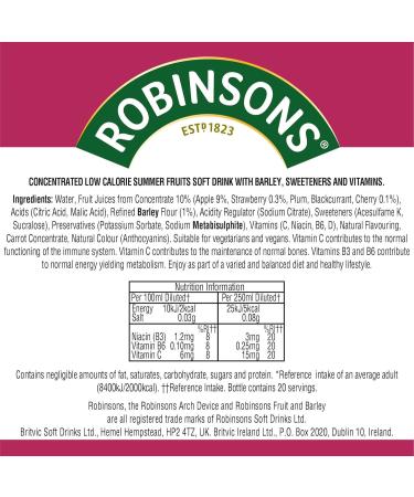 Robinsons Fruit and Barley Summer Fruits 1L - Refreshing Drink for Hot Days - Buy Online on SooperMarket.com