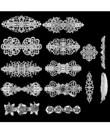 14PCS Retro Vintage Silver French Barrette, Kalolary Vintage Metal Decorative Hair Clips, Spring Hairpins Hair Jewelry Accessories for Women Girl
