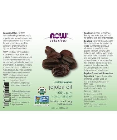Solutions Organic Jojoba Oil by Now Foods - 4 oz Liquid | Certified & Pure - Buy Online on SooperMarket.com