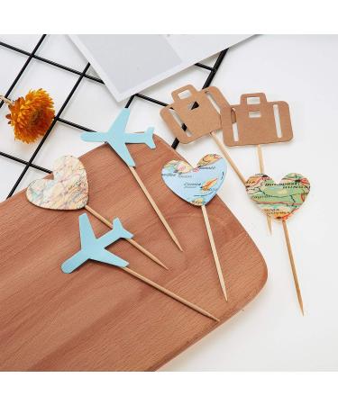 36 Pieces Travel Themed Cupcake Toppers Set Airplane Cupcake Toppers Map Heart Cake Toppers for Travel Themed Baby Shower Party Decorations (Blue and Brown) - Buy Online on SooperMarket.com
