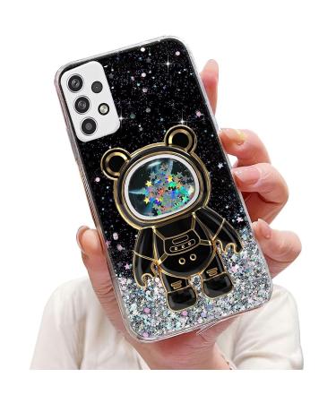Tivenfezk Nadoli for Samsung Galaxy A73 5G Treibsand B r Astronaut Hidden Stand Shell cartoon glitter astronaut stand Soft silicone bling cell phone case transparent protective cover samsung galaxy a73 5g black