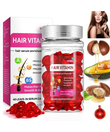 Hair Treatment Serum 40 Pcs Hair Vitamin Serum Capsule Restores Dry Frizzy Hair Hair Oil Capsules Rich in Vitamin A C E B5 with Moroccan/Macadamia/Avocado Oil for Hair Repair(Box-packed) 3.35 Fl Oz (Pack of 1)