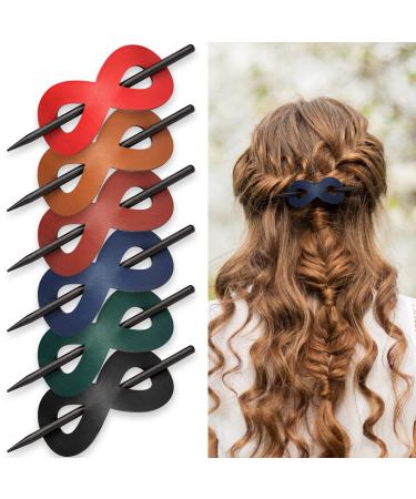 Noblife 6PCs synthetic leather-hair bar with stock 8 "hair slider pin ponytail holder cover hair-stick clips hair accessories bar with wood-slide stick hair clip holders for women girls