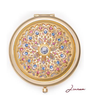 Jinvun 24k Gold Electroplate Makeup Mirror - Luxury Round Vanity Mirror for Women - Compact Cosmetic Mirror with Diamonds - Perfect Gift Idea - Buy Online on SooperMarket.com