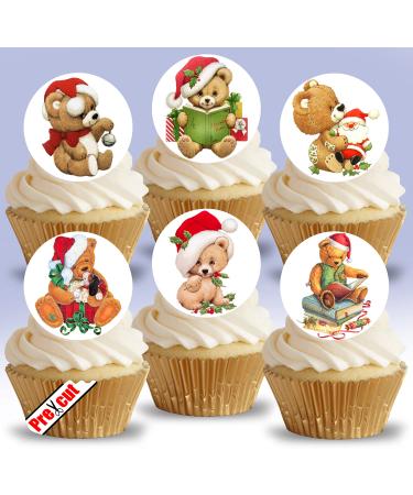 24 x Edible Stand up Christmas Bears XIX. Pre-Cut Wafer Paper Cupcake Toppers Party Winter Birthday Cake Decorations