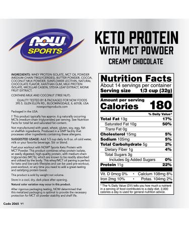 Now Foods Sports Keto Protein with MCT Powder - Creamy Chocolate 1 lb | Low Carb & High Protein - Buy Online on SooperMarket.com