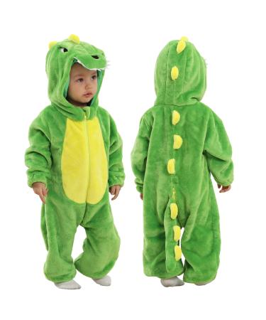 Doladola Unisex Kid's&Toddler's Costume Outfit Baby Boys Girls Flannel Animal Hooded Rompers Jumpsuit 18-24 Months Green Dinosaur