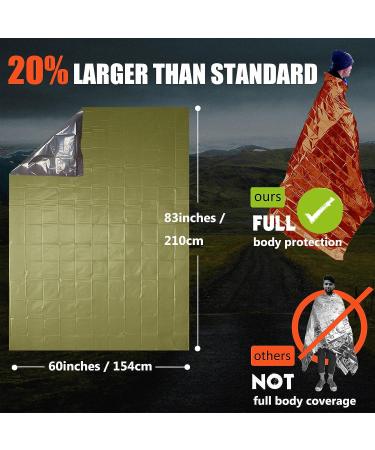 Frelaxy Emergency Blanket 2-Pack - Extra-Thick Large Space Blankets with Whistles & Storage Pouches - Army Green - Buy Online on SooperMarket.com